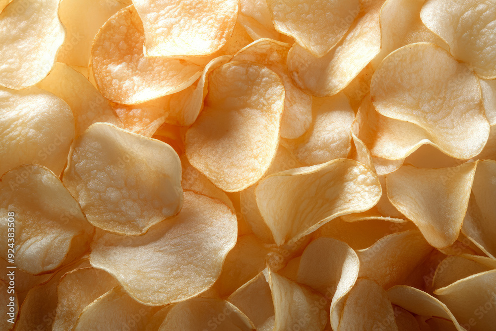 Texture Of Scattered Fried Potato Chips On A Flat Surface, Created With Artificial Intelligence Texture Of Scattered Fried Potato Chips On A Flat Surface, Created With Artificial Intelligence