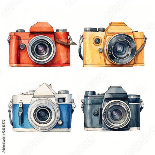 watercolor painting of camera four collection isolated