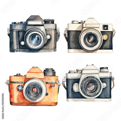 watercolor painting of camera four collection isolated