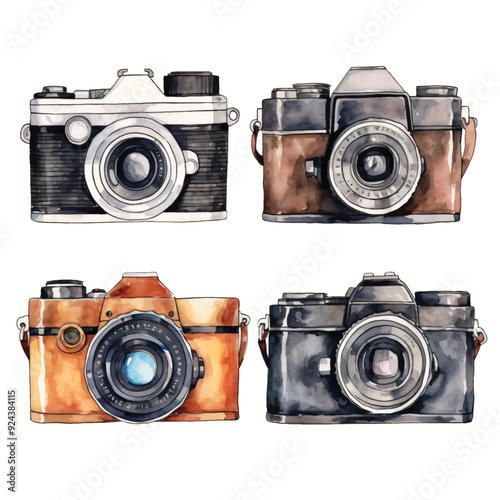 watercolor painting of camera four collection isolated