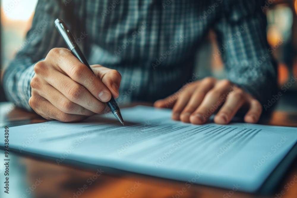 Signing contract, business agreement and deal concept. Closeup businessman reading before signing business contract documents, Generative AI Signing contract, business agreement and deal concept. Closeup businessman reading before signing business contract documents, Generative AI