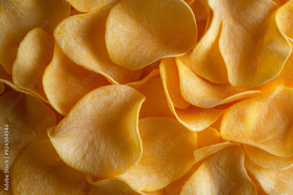 Texture Of Scattered Fried Potato Chips On A Flat Surface, Created With Artificial Intelligence Texture Of Scattered Fried Potato Chips On A Flat Surface, Created With Artificial Intelligence