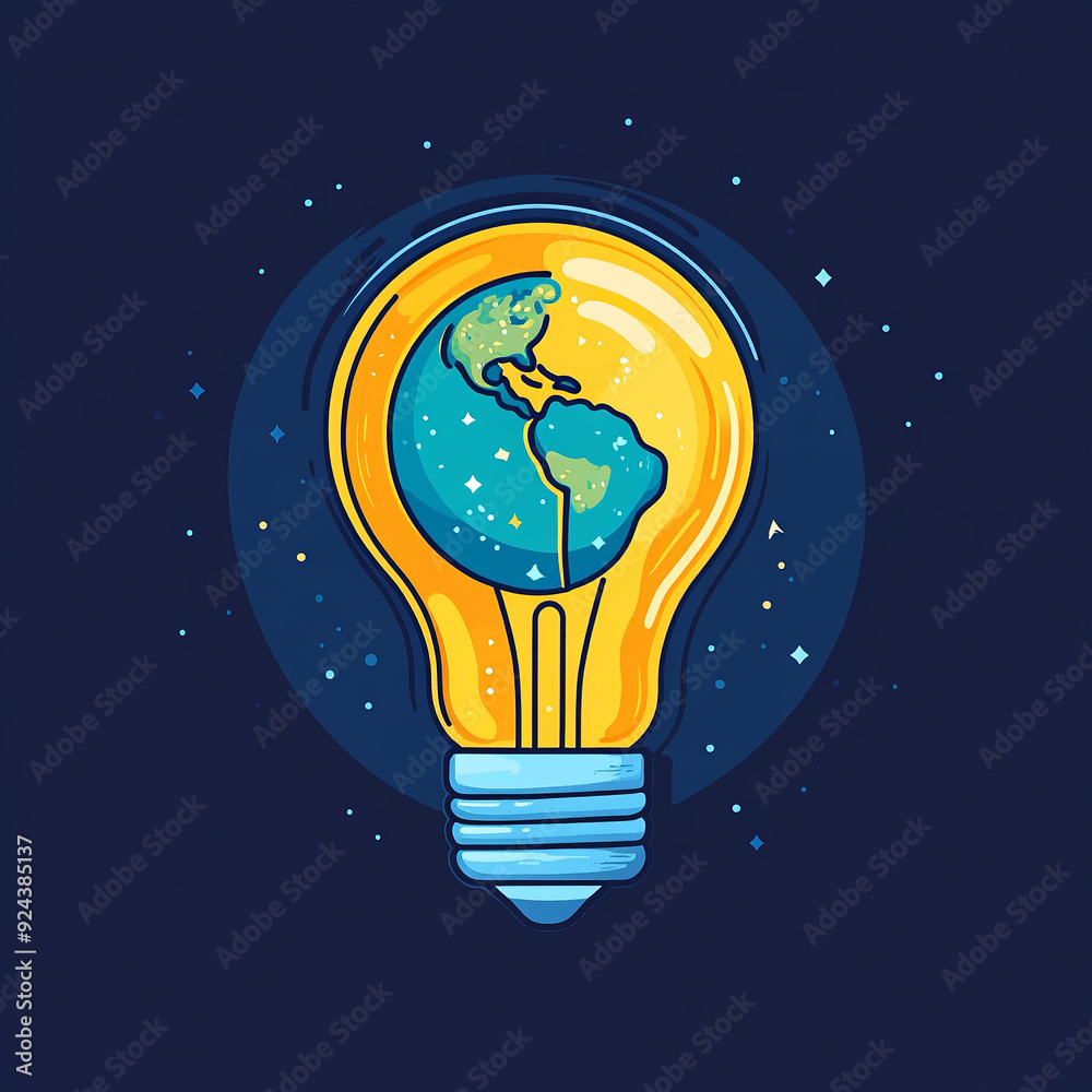 Light bulb with the Americas inside symbolizing global innovation and ideas on a starry night background Light bulb with the Americas inside symbolizing global innovation and ideas on a starry night background