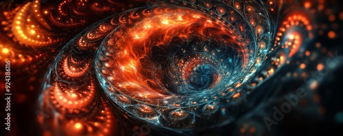 Abstract swirling pattern in red, orange and blue. photo