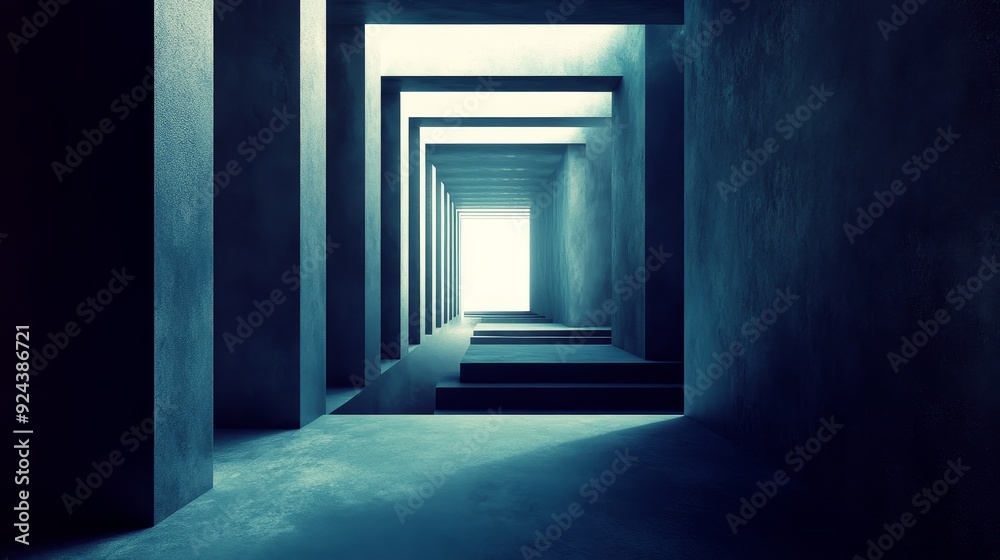 Fototapeta premium A long, narrow hallway with a bright light at the end
