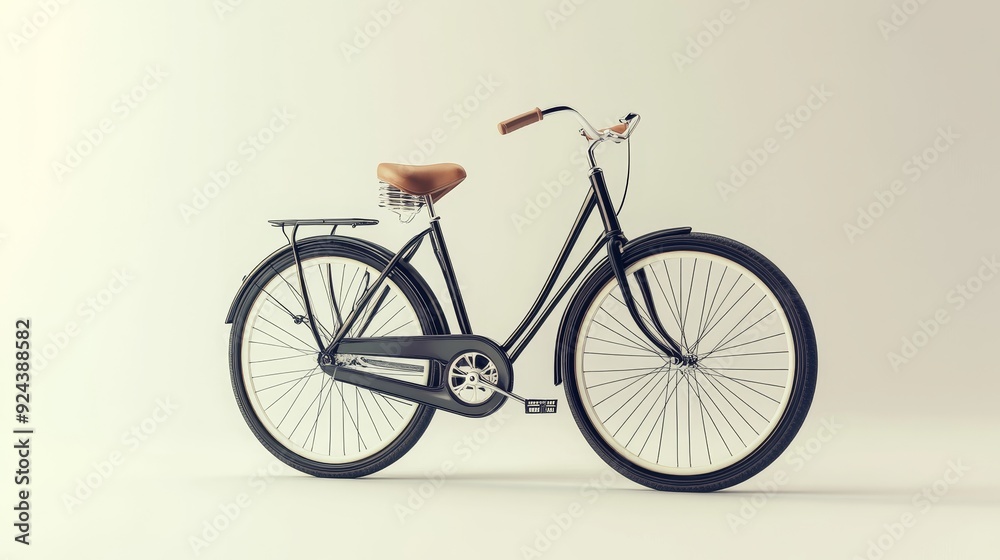 Fototapeta premium Vintage blue bicycle with brown leather seat isolated on white background.