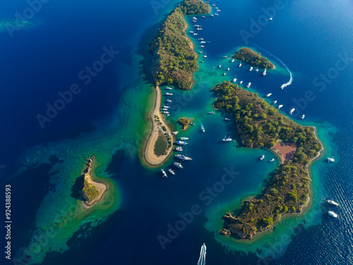 Turkish Maldives Gocek Yassica Islands Drone Photo, Gocek Fethiye, Mugla Turkiye (Turkey) photo