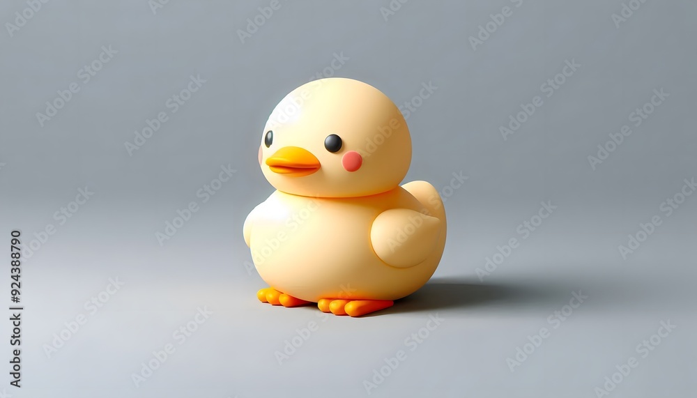 Cute duck 3D model with big eyes sitting on a light gray surface Cute duck 3D model with big eyes sitting on a light gray surface