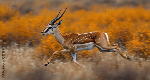 A  graceful gazelle running through the golden grass