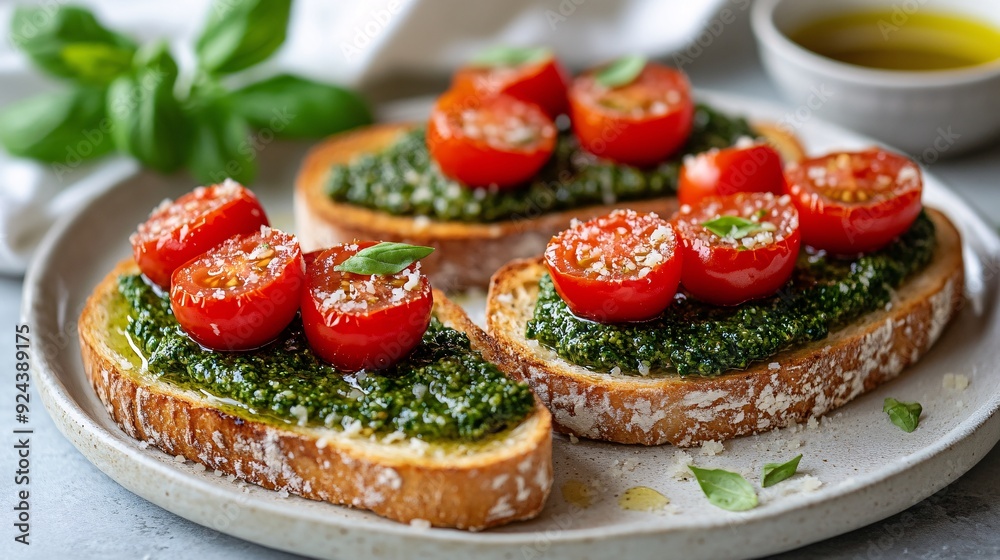 Fresh Sourdough Toast with Pesto and Cherry Tomatoes