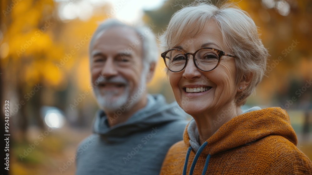 Smiling Senior Couple in Autumn Park Smiling Senior Couple in Autumn Park