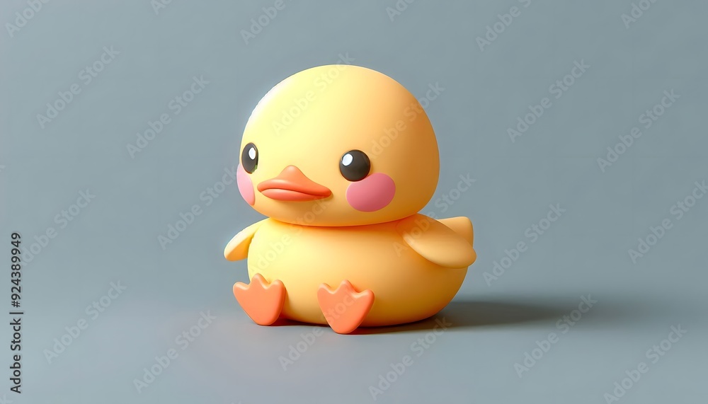 Cute duck 3D model with big eyes sitting on a light gray surface Cute duck 3D model with big eyes sitting on a light gray surface