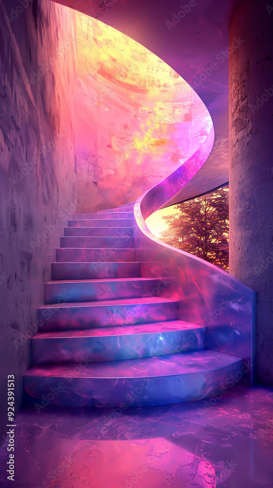Imaginative 3D staircase with magical accents, front view, showcasing ...