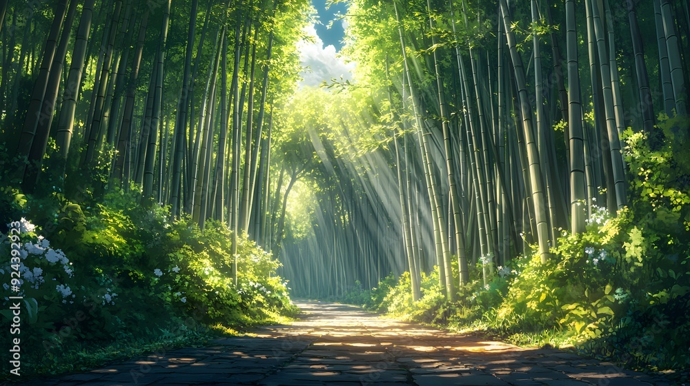 Naklejka premium 竹林の間の小道