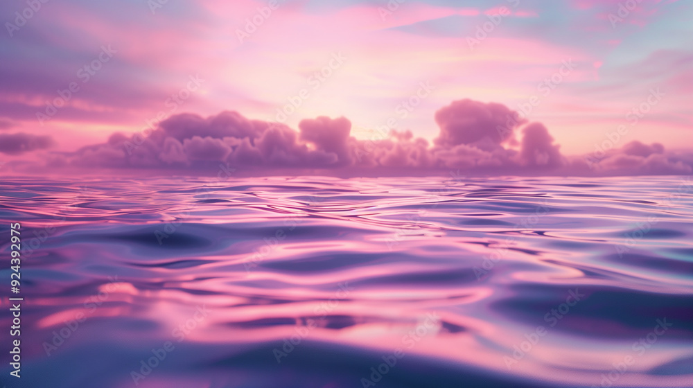 Obraz premium Tranquil pink and purple sunset over a calm ocean horizon
