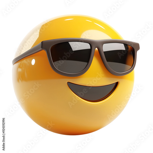 Smiling face with sunglasses three-dimensional emoji,3d cheerful glasses emoji isolated on transparent background, Happy sun emoji,png,3d smiling face emoji with expression sun glasses on, transparent