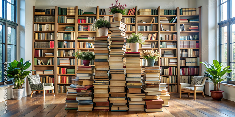 Fototapeta premium arrangement with books stack indoors