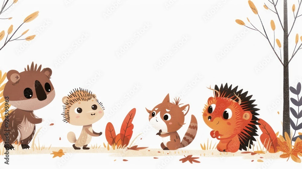 Cute Animals in Autumn Forest. Cute Animals in Autumn Forest.