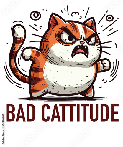 BAD CATTITUDE funny cat lover T-shirt design vector, Cat saying shirt, Cat meme shirt, funny Cat shirt vector, cute cat, cat dad, cat mom, Cat American flag,