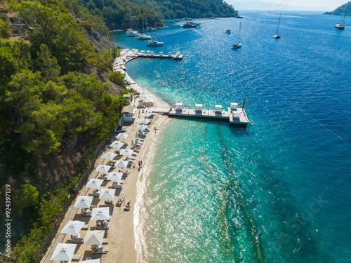 Fototapeta Naklejka Na Ścianę i Meble -  Turkish Maldives Yassica Islands Drone Photo, Gocek Mugla, Turkey	