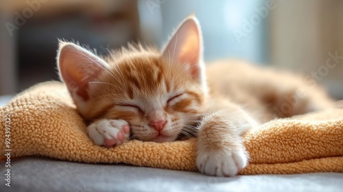 Sleeping Kitten on a Fuzzy Blanket