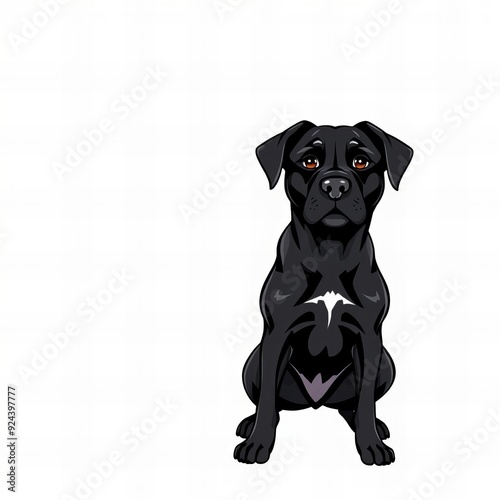 there is a black dog sitting on the ground with a heart in its mouth. photo