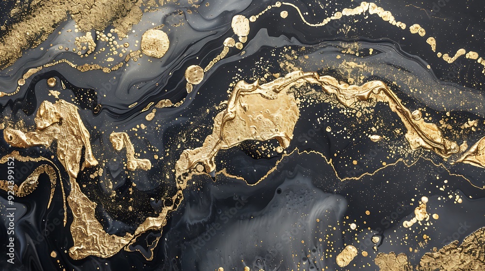 Fototapeta premium Abstract gold fashion high end wallpaper modern sheet spray drawing nature black brush petroleum