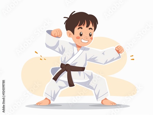 child practicing taekwondo simple illustration. AI generated