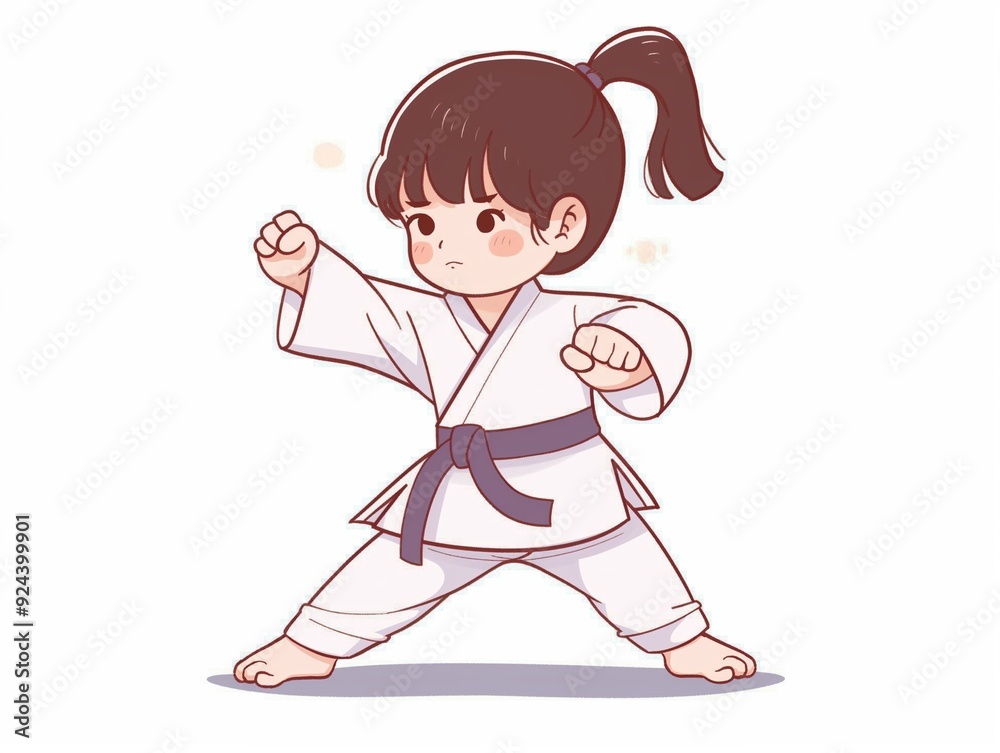Fototapeta premium child practicing taekwondo simple illustration. AI generated