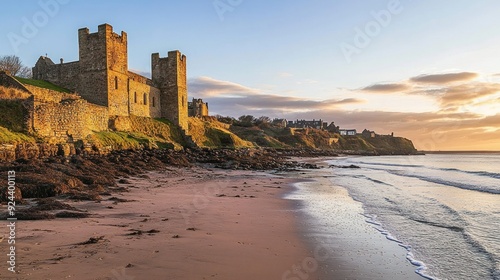 Ancient Castle by the Sea at Sunset