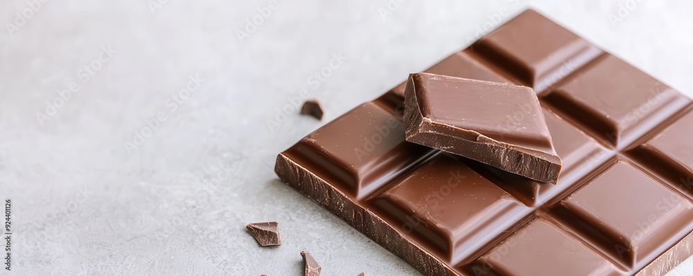 A close-up of a chocolate bar being broken in half, showing the smooth and creamy texture inside, photo-realistic, the perfect snap A close-up of a chocolate bar being broken in half, showing the smooth and creamy texture inside, photo-realistic, the perfect snap