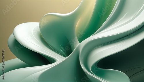 Abstract 3D green and white swirling shapes