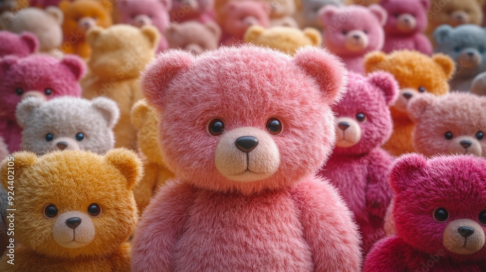 A lot of colorful teddy bears