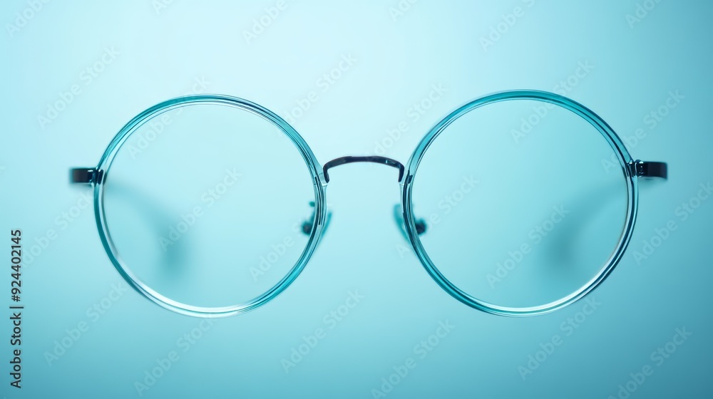 Round eyeglass lenses filling the entire light blue background Round eyeglass lenses filling the entire light blue background