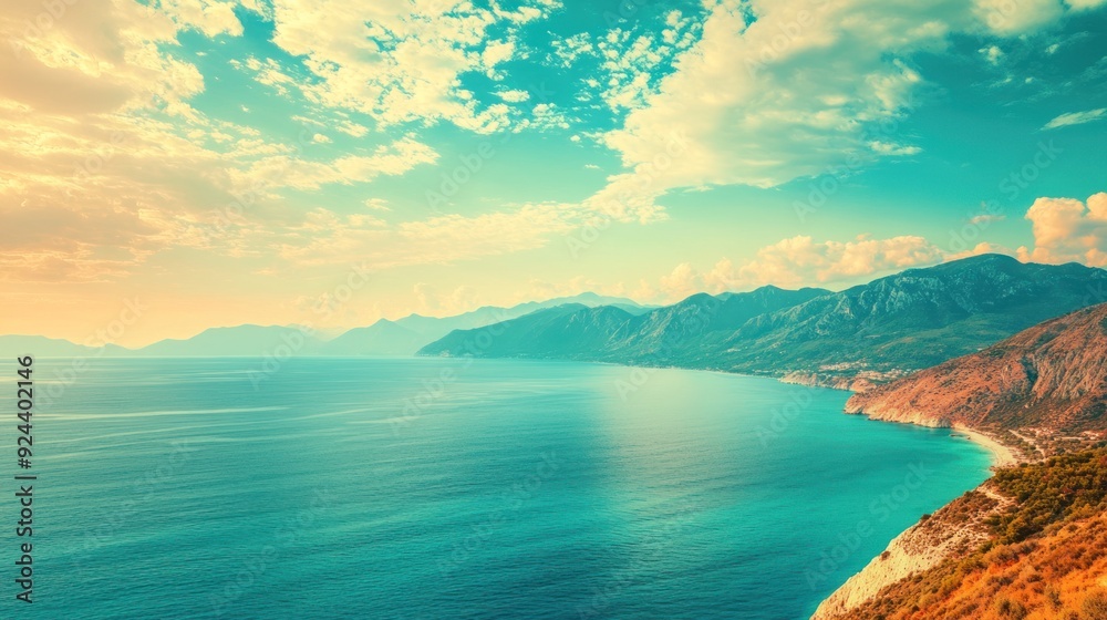 Stunning Coastal Landscape with Azure Waters and Lush Mountains Stunning Coastal Landscape with Azure Waters and Lush Mountains
