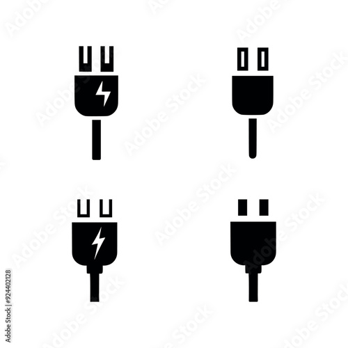 Electric plug icon set. Black Electric plug icon set on white background. Vector illustration