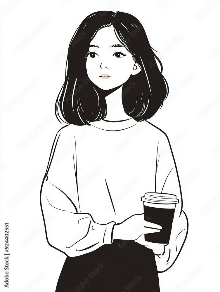 A simple doodle of an Asian girl with shoulder-length hair A simple doodle of an Asian girl with shoulder-length hair