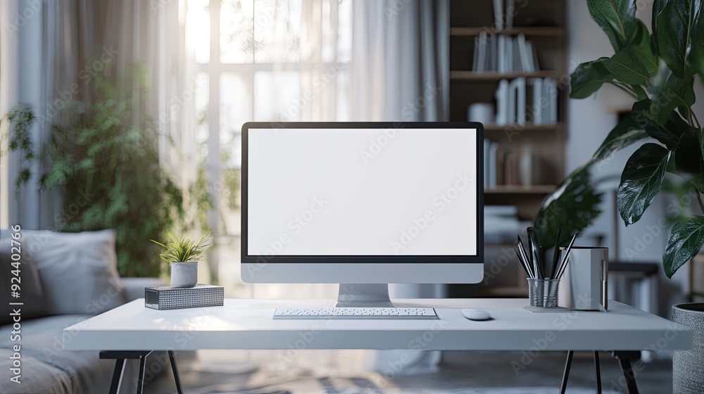 Modern Minimalist White Desk. Realistic 3D Visualization Modern Minimalist White Desk. Realistic 3D Visualization
