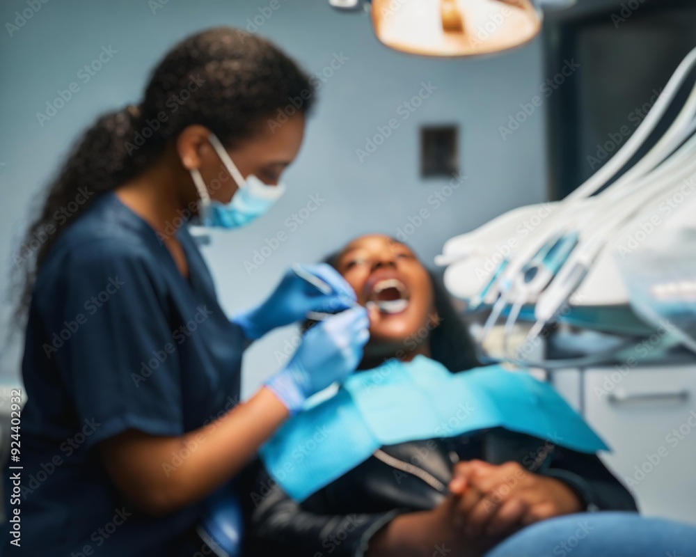 A blurry image of a dental operation in progress, with a bokeh background and a doctor using AI-assisted technology. A blurry image of a dental operation in progress, with a bokeh background and a doctor using AI-assisted technology.