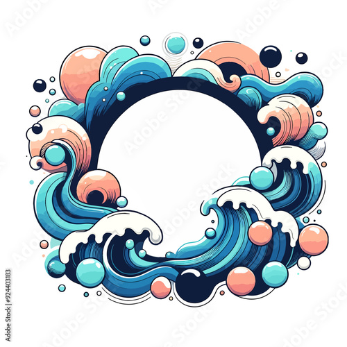 Vector design illustration featuring dynamic waves and floating bubbles or circles. Ideal for backgrounds or creative projects with a fluid, modern aesthetic. 