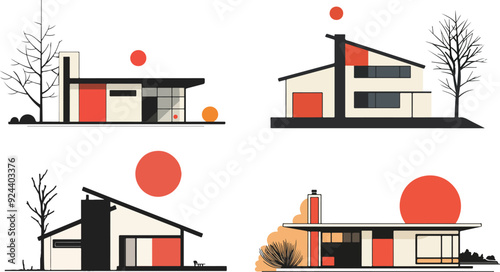 Mid-Century Modern House Illustrations
