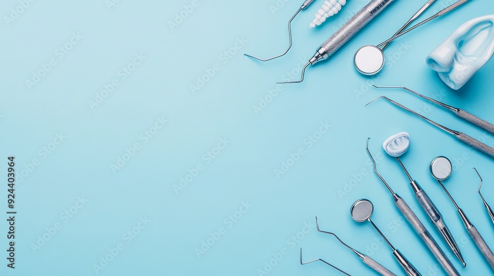 Dental tools on a blue background with space for the text Dental tools on a blue background with space for the text