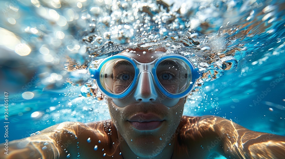 Naklejka premium person in the pool Underwater image of athletes swimming
