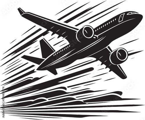 Airplane Flying silhouette flat vector illustration isolated on a white background