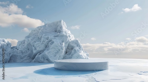 Obraz na płótnie Aesthetics freeze white cold scene sky floor blue stand pedestal minimal rock glacier w salonie