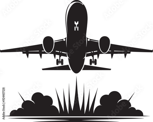 Airplane Flying silhouette flat vector illustration isolated on a white background