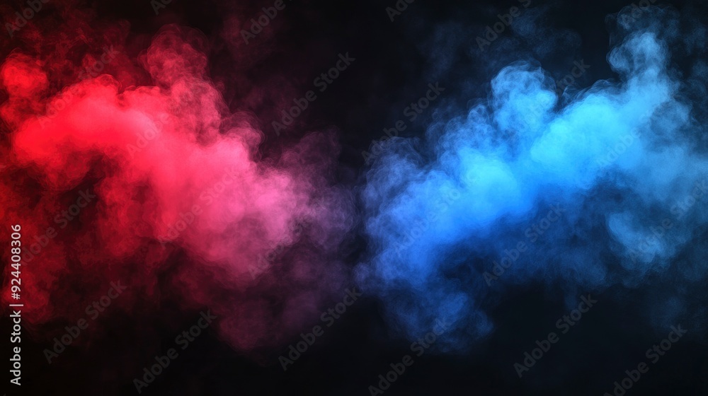 Red and blue smoke clouds on black transparent background with neon glow effect for sport versus concept. with generative ai Red and blue smoke clouds on black transparent background with neon glow effect for sport versus concept. with generative ai