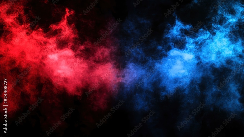 Fototapeta premium Red and blue smoke clouds on black transparent background with neon glow effect for sport versus concept. with generative ai