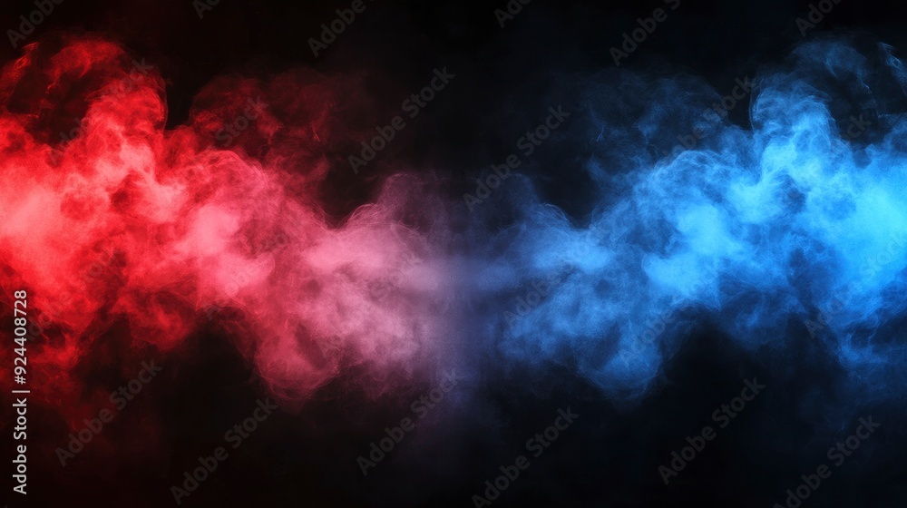 Red and blue smoke clouds on black transparent background with neon glow effect for sport versus concept. with generative ai Red and blue smoke clouds on black transparent background with neon glow effect for sport versus concept. with generative ai