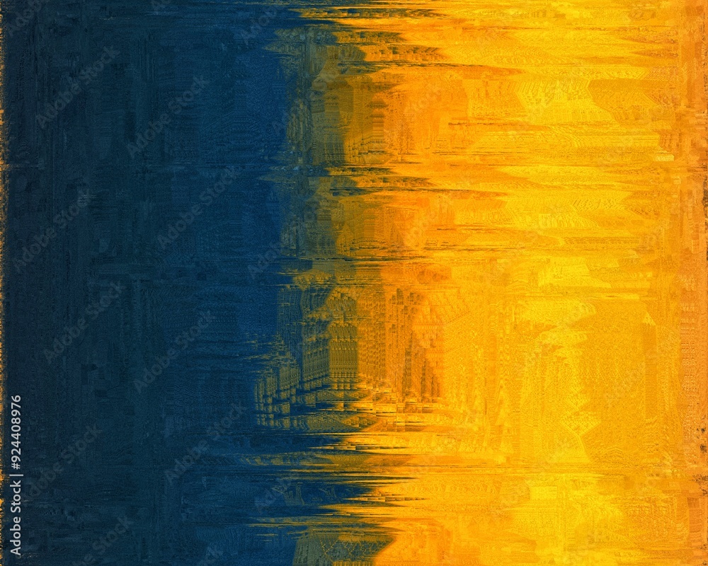 Vibrant abstract background with a bold contrast between blue and yellow, featuring a central vertical line with a distorted, textured effect. Vibrant abstract background with a bold contrast between blue and yellow, featuring a central vertical line with a distorted, textured effect.